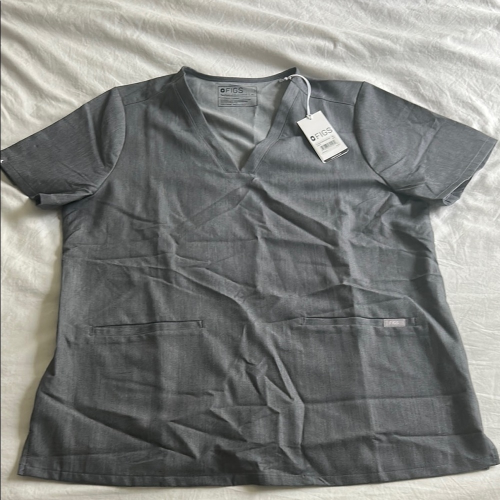 Figs Gray V-Neck Scrub Top